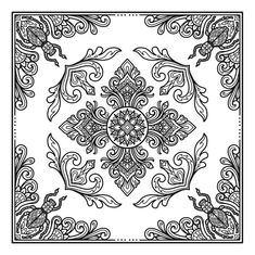 an ornate black and white design