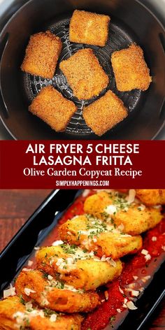 air fryer and cheese lasagna fritta recipe with text overlay