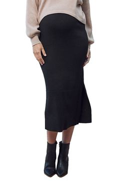 Find ANGEL MATERNITY Betina Rib Pencil Maternity Skirt on Editorialist. This lightly ribbed pull-on skirt cut in a pencil silhouette is so supersoft and stretchy that you'll want to wear them through your pregnancy and beyond. 40% cotton, 33% acrylic, 27% nylon Machine wash, tumble dry Imported Stretch Long Skirt For Fall, Stretch Long Skirt Bottoms For Fall, Fall Solid Color Pencil Skirt, Knee-length Ribbed Fitted Bottoms, Stretch Full Length Pencil Skirt For Work, Fitted Knee-length Bottoms In Solid Color, Fitted Lined Skirt For Fall, Fitted Knee-length Solid Color Bottoms, Non-stretch Lined Pencil Skirt For Fall