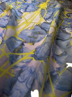 Evening Gowns Dresses, Tulip Fabric, Georgette Material, Tulip Print, Yellow Tulips, Georgette Fabric, Italian Fabric, Floral Fabric, Gowns Dresses