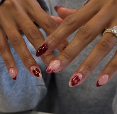 The Marias Inspired Nails, Red Gel X Nails Almond, Heart Aura Nails, Almond Croc Nails, Red Detail Nails, Spain Nails Design, Blooming Flower Nails, Nails Street Style, Nails For Spain