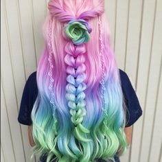 Green And Blue Hair, Unicorn Hair Color, Rainbow Hair Color, Dye Hair, Rainbow Pastel, Multicolored Hair, Pretty Hair Color, Beautiful Wigs, Hair Trend