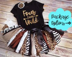 a black shirt that says two wild with leopard print on the front and zebra print on the back