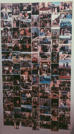 a collage of people is hanging on the wall