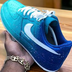 Custom Turquoise Air Force 1s - Kiaun's Customs LLC Neon Nike Shoes, Nike Shoes Blue, Nike Shoes Women Fashion, Futuristic Shoes, Custom Shoes Diy, Nike Shoes Air Force, Air Force 1s, White Nike Shoes, Nike Shoes Girls