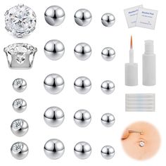 PRICES MAY VARY. ❀WHAT YOU WILL RECEIVED——One order including 21 pieces fake belly lip eyebrow piercing replacement balls, 1 piece false eyelash glue(1ML), 5 pieces makeup olive oil swab. Fake piercing balls size: 3mm, 4mm, 5mm, 8mm, 10mm. You can also buy these fake balls jewelry to your firends or family as a gift, believe they will like them. ❀HIGHT QUALITY MATERIAL——The fake lip piercing are made of 316L stainless steel, highly polished finishing makes super smooth and shiny surface. Eyelash False Eyebrows, Fake Eyebrows, Skin Piercing, Eyebrow Rings, Fake Lips, Fake Skin, Monroe Piercings, Nose Piercing Jewelry, Eyebrow Ring