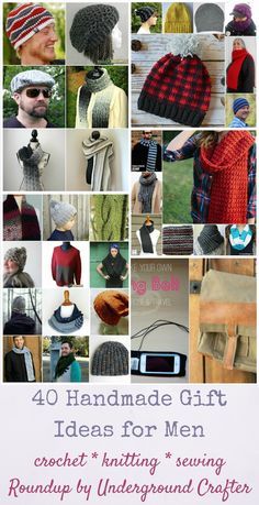 the cover of 40 handmade gift ideas for men, including hats and scarves