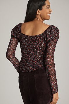 Polyester, elastane Pullover styling Hand wash Imported | Mutton-Sleeve Scoop-Neck Ditsy Floral Top by Maeve in Black, Women's, Size: XS, Polyester/Elastane at Anthropologie Ditsy Floral Top, Leg Of Mutton Sleeve, Ditsy Floral, 50 Fashion, Black Fits, Fashion Essentials, Pullover Styling, Scoop Neck, Dress Shop