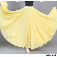 Olivia Mark - Double-Layered Snowflake Chiffon Classical Dance Gown with Flowing Skirt - Perfect for Leisure, Vacation, and Beach Activities Light Yellow Skirt, Ballet Attire, White Long Gown, Beach Maxi Skirt, Midi Skirt Casual, Circle Skirt Dress, Dance Attire, Long Wrap Dress, Chiffon Maxi Skirt