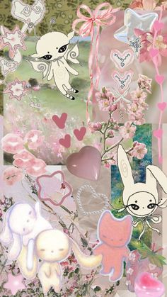 the collage is filled with many different pictures and symbols, including hearts, flowers, and bunnies