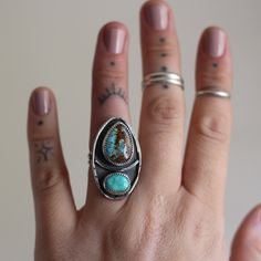 Handmade By Me~ Royston Turquoise Ring. Sterling Silver , Double Split Band Size 6.5 Bohemian Teardrop Turquoise Ring, Adjustable Patina Rings, Rustic Blue Sterling Silver Jewelry, 5 Rings, Royston Turquoise, Ring Color, Ring Sterling Silver, Jewelry Handmade, Womens Jewelry Rings