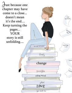 a woman sitting on top of a stack of books with the words change above her