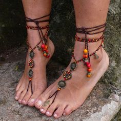 Fire Mandala, Hippie Elegante, Hippie Sandals, Wedding Anklets, Orange Sandals, Barefoot Sandal, Estilo Hippy, Mode Hippie, Anklets Boho