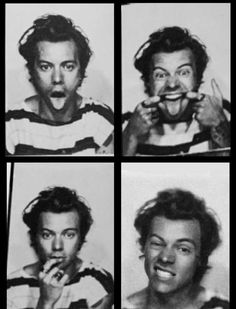 four different pictures of the same man brushing his teeth and making silly faces with each other