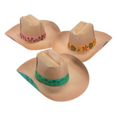 Yee-haw meets aloha! Perfect for luau party supplies, these cowboy hats feature colorful designs of palm trees, tropical leaves and pineapples. Guests will love sporting these at your pool party, beach bash or summer soirée, taking tons and tons of unforgettable pictures throughout the evening. Bend to shape as desired. 23" circ. © OTC Hawaiian Cowboy, Cowboy Hat Crafts, Cowboy Themed Birthday Party, Luau Outfits, Beach Bash, Luau Party Supplies, Wild West Party, Paper Hats, Vegetable Design