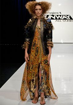 Project Runway - Episode 7 -- The smoking jacket.  The single greatest thing to ever walk down that runway.  Mondo = genius Jumpsuit Pattern, Dressed To The Nines, Gala Dresses, Mixing Prints, Dress Suits, Art Clothes