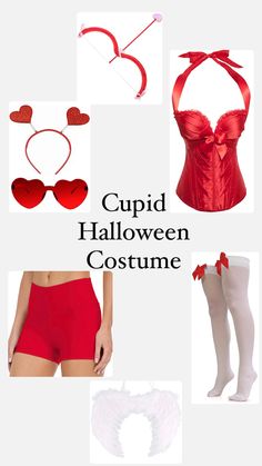 the costume is red and has hearts on it