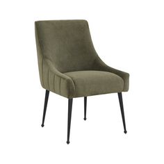 an olive green chair with black legs