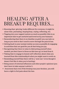 a pink poster with the words, healing after a break up requires