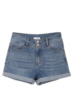 Embrace daring fashion with these High Rise Blue Wash Curvy Bermuda Denim Shorts! Go on adventures and stand out in these bold, curve-hugging shorts. Show off your risky style and conquer life with confidence! High waisted Color: Medium blue wash Rolled hem Stretchy style Closure: Button & Zipper Model is 5' 6" and wearing size Small Length: approx. 12" in size Small Fabric Contents: 71% cotton 28% polyester 1% elastane Care instruction : machine wash cold with like colors, only non-chlorine ble Denim Shorts Pattern, High Waisted Jean, Shorts Pattern, High Waisted Jean Shorts, Shorts For Women, Blue Denim Shorts, Mom Shorts, High Waisted Shorts Denim, Look Younger