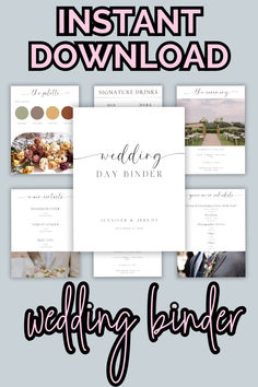 the wedding binder is shown with different photos and text on it, including an image of