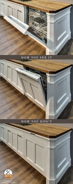 three pictures showing the different types of kitchen cabinets