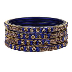 Sukriti Handcrafted Glossy Zircon Crystal Glass Blue Bangles for Women – Set of 4 Blue Bangles, Crystal Glass