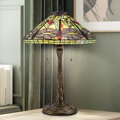 Urban Ambiance - Table Lamp - UQL7031 Eclectic Indoor Table Lamp, 23.5''H x 17.25''W x 17.25''D, Architectural Bronze Finish, Pevensey Collection - Jaguar Cars, Tiffany Style Lamp, Tiffany Table Lamps, Beautiful Symbols, Nature Inspired Decor, Dragonflies Design, Form Design, Tiffany Style, Eclectic Style