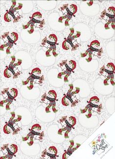 a white background with red and green snowmen on it