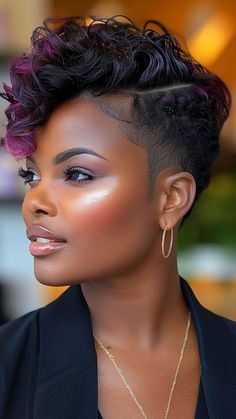 20 Heavenly 4C Haircut Ideas for Natural Queens Colored Short Hair Black Women, Tapered Cut Natural Hair 4c, Purple Hair Black Women, Short Hair 4c, Short Hair Pixie Cuts Black Women, Tapered Undercut, Short Hair Designs, Short Natural Curly Hair, Black Hair Short Cuts