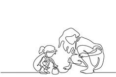 one continuous line drawing of two people kneeling down and looking at something on the ground