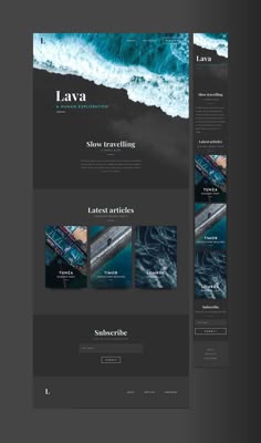 the website design for lavaa is shown in black and grey colors, with an ocean theme