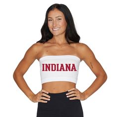 This super flattering Indiana Hoosiers White Bandeau Top is perfect for college game day paired with our Indiana Game Day Skirt! Our Indiana White Bandeau Top's stretchy fabric makes it the perfect option for all body types. One Size Fits Most. 55% Cotton, 45% Spandex. Screen Printed Design. Stretch Fit. Machine wash on cold. Officially Licensed by Lo + Jo Bands. White Bandeau Top, College Game Day, Towson University, James Madison University, Georgetown Hoyas, College Games, Bandana Top, College Game Days, White Bandeau