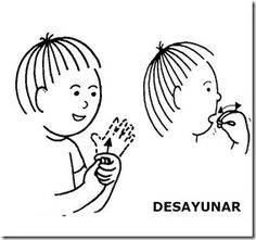 a drawing of two children with the words desayunar written on them and an image of a child's face