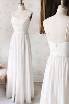 Simple White Chiffon V Neck Long Prom Dress Prom Dresses 2022 Simple, Simple Tulle Prom Dress, Long White Evening Dress, White Simple Long Dress, White Gowns Elegant, Simple White Prom Dress, Long White Dress Formal, Long Flowy White Dress, White Chiffon Dress Long