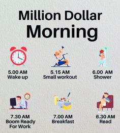 a poster with the words million dollar morning written in different languages and pictures on it