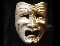 Tragedy or Comedy masks for theater lovers. These masks are traditional and original papier-mache Venetian masks, handmade and decorated with gold-leaf, acrylics, stucco. All our masks are handmade papier-machè masks made in Venice. Our decorators use techniques typical of the Venetian tradition such as stucco, acrylics, gold and silver-leaf, macramè, passementerie, pearls and crequelè to give you a wide range of masks. This shape is available in many different designs, colors and techniques. We Comedy Mask, Mask Face Paint, Tragedy Mask, Theatre Masks, Costume Masks, Venetian Masks, Venetian Mask, Beautiful Mask, Mask Face