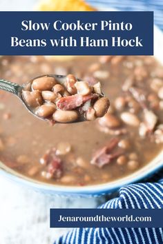 If you are a person who loves Southern cooking, you will love this easy recipe for Slow Cooker Pinto Beans with Ham Hock. In the South, or at least in my house, we refer to them as brown beans. Either way, they are delicious! Slow Cooker Dried Beans, Crockpot Beans And Ham Hock, Hammock And Beans Crockpot, Pinto Beans And Ham Crockpot, Ham Hawks And Beans, Hammocks And Beans, Slow Cooker Pinto Beans And Ham, Crockpot Pinto Beans And Ham, Crockpot Pinto Beans With Ham Hock