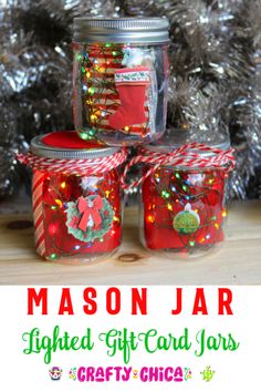 mason jar gift card jars with christmas lights in them