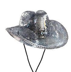 a silver hat with sequins on it