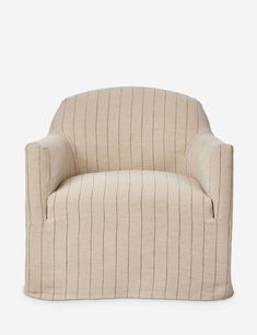 a beige chair with stripes on it