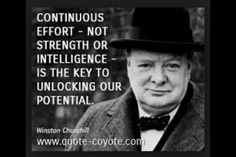 an old man wearing a hat and suit with a quote on the side that says,'continuous effort - not strength or intelilince is the key to unlock our potential