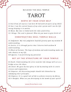 a red and white card with the words tarot on it's back side