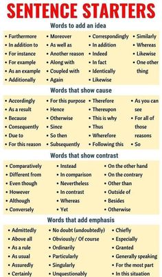 a poster with words and phrases to describe the different types of sentences in english