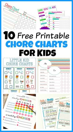 10 free printable chore chart for kids with text overlay that reads, 10 free printable chore chart for kids