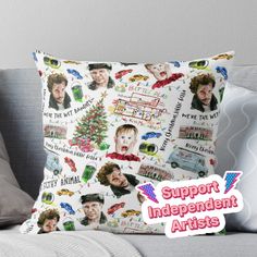 a pillow with the words support independent artists on it and pictures of people in different countries