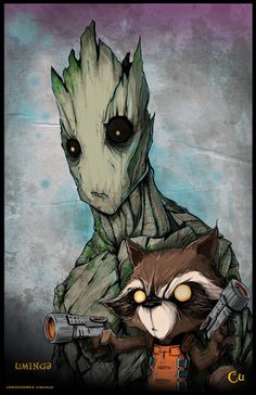 Rocket & Groot Rocket Raccoon And Groot, Groot Tattoo, Groot Rocket, Tim Burton Style