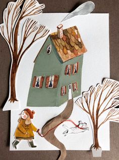 a child's drawing of a house and tree