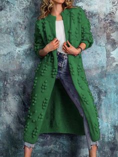 Come to Stylewe to buy Sweater coat at a discounted price, SPU: 19SW9787A7, Color: Green, Material:Acrylic, Elasticity:High Elasticity. Crochet Duster, Long Sweater Coat, Gilet Long, Colored Cardigans, Winter Vest, Wardrobe Classic, Pullover Outfit, Winter Cardigan, Duster Cardigan