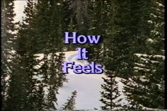 the words how it feels are written in front of trees on a snow covered hill